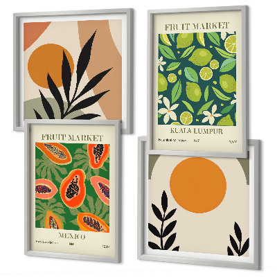 Set om 4 tavlor Boho papaya fruktmönster
