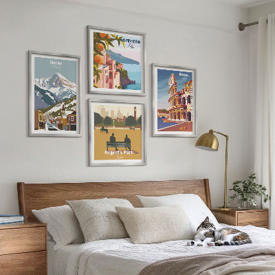 Tavelvägg med 4 tavlor Retro illustrationer av kända platser