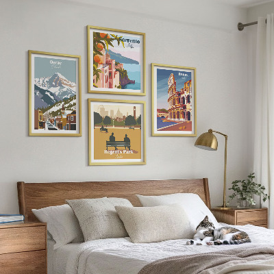 Tavelvägg med 4 tavlor Retro illustrationer av kända platser