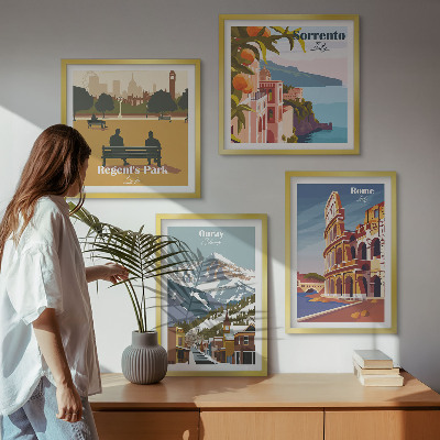 Tavelvägg med 4 tavlor Retro illustrationer av kända platser