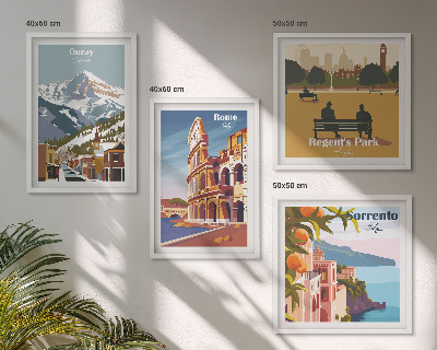 Tavelvägg med 4 tavlor Retro illustrationer av kända platser