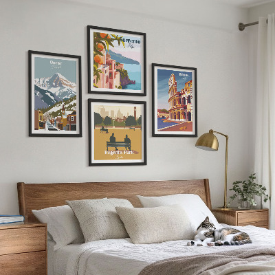 Tavelvägg med 4 tavlor Retro illustrationer av kända platser