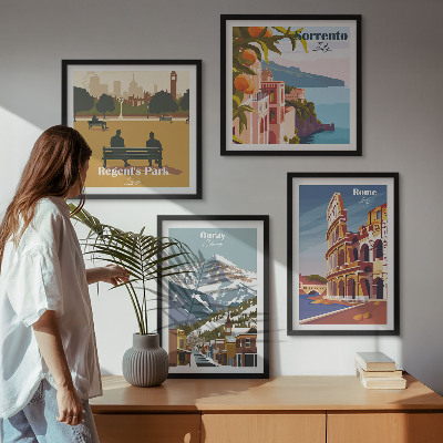 Tavelvägg med 4 tavlor Retro illustrationer av kända platser