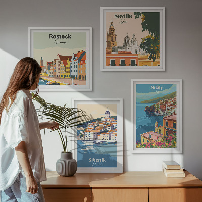 Set om 4 tavlor Landskap i europeiska städer