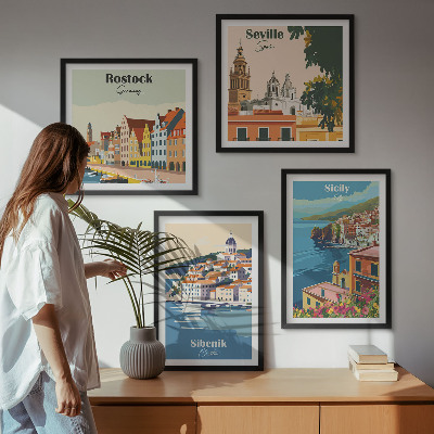Set om 4 tavlor Landskap i europeiska städer