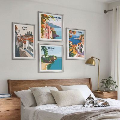 Set om 4 tavlor Retro illustrationer av världens städer