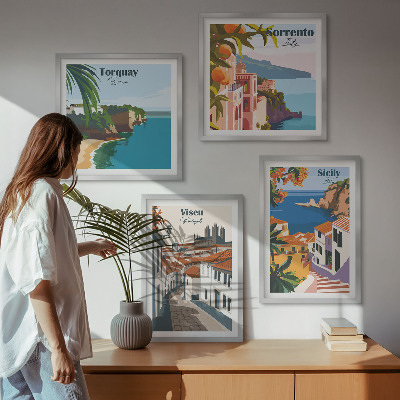 Set om 4 tavlor Retro illustrationer av världens städer