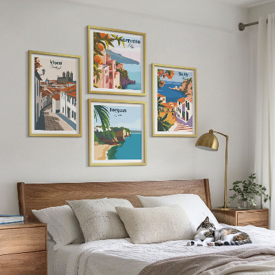 Set om 4 tavlor Retro illustrationer av världens städer