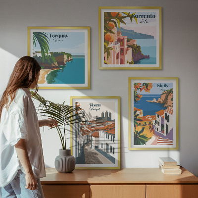 Set om 4 tavlor Retro illustrationer av världens städer