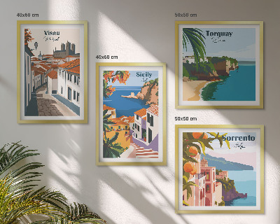 Set om 4 tavlor Retro illustrationer av världens städer