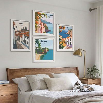 Set om 4 tavlor Retro illustrationer av världens städer