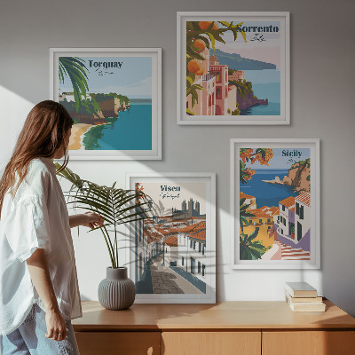 Set om 4 tavlor Retro illustrationer av världens städer