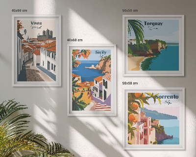 Set om 4 tavlor Retro illustrationer av världens städer