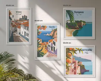 Retro illustrationer av världens städer set om 4 tavlor