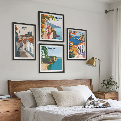 Set om 4 tavlor Retro illustrationer av världens städer