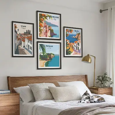 Retro illustrationer av världens städer set om 4 tavlor