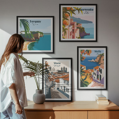 Set om 4 tavlor Retro illustrationer av världens städer
