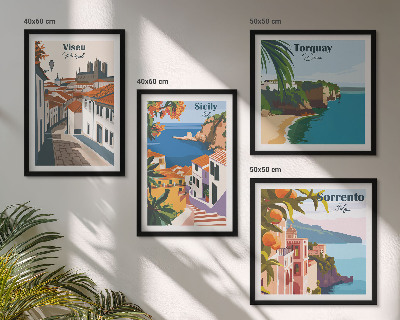 Set om 4 tavlor Retro illustrationer av världens städer