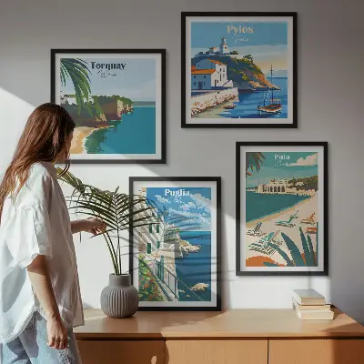 Turistlandskap vid havet tavelvägg ovanför soffa