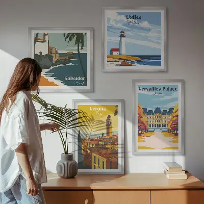 Utsikt över kända platser vid havet set om 4 tavlor