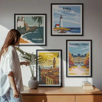 Utsikt över kända platser vid havet set om 4 tavlor