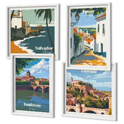 Tavelvägg Retro stadsgrafik för placering ovanför soffa