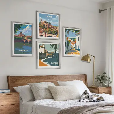 Tavelvägg Retro stadsgrafik för placering ovanför soffa