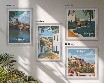 Tavelvägg ovanför soffa Retro stadsgrafik