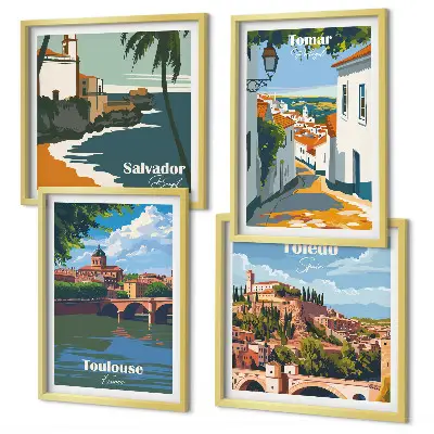 Tavelvägg Retro stadsgrafik för placering ovanför soffa