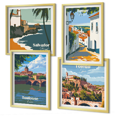Tavelvägg ovanför soffa Retro stadsgrafik