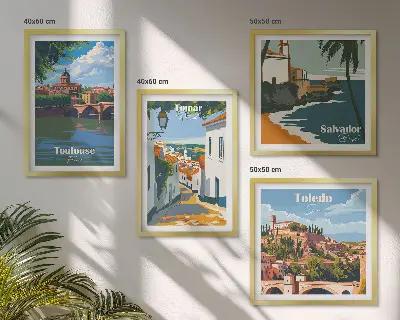 Tavelvägg Retro stadsgrafik för placering ovanför soffa