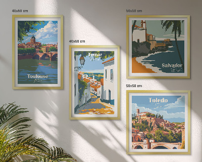 Tavelvägg ovanför soffa Retro stadsgrafik