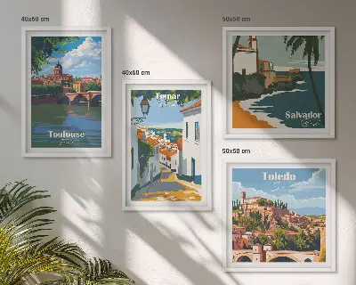 Tavelvägg Retro stadsgrafik för placering ovanför soffa