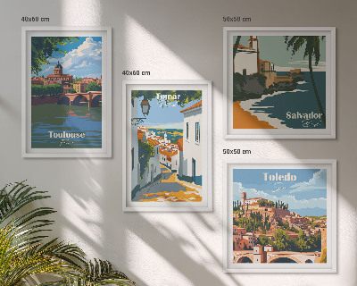Tavelvägg ovanför soffa Retro stadsgrafik