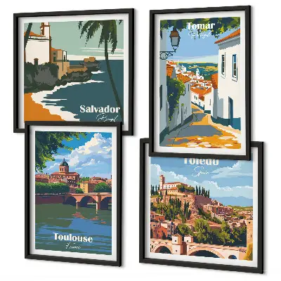 Tavelvägg Retro stadsgrafik för placering ovanför soffa