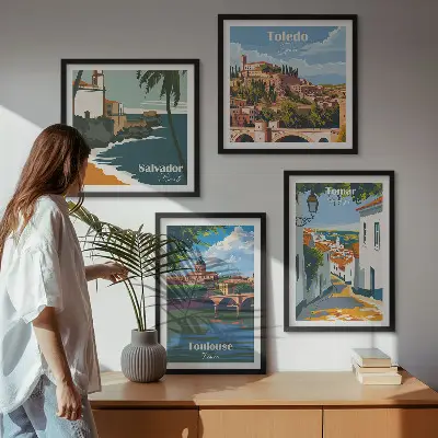 Tavelvägg Retro stadsgrafik för placering ovanför soffa