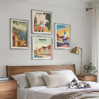 Set om 4 tavlor Kuststädernas arkitektur