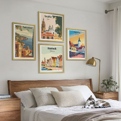 Set om 4 tavlor Kuststädernas arkitektur