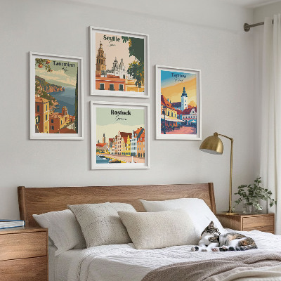 Set om 4 tavlor Kuststädernas arkitektur