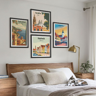 Set om 4 tavlor Kuststädernas arkitektur