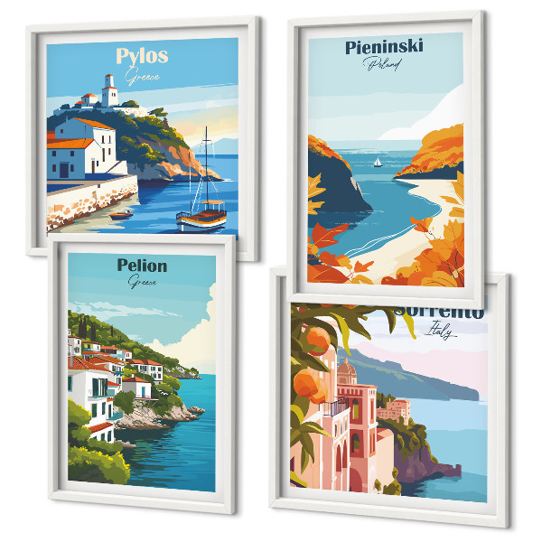 Set om 4 tavlor Retrolandskap i pittoresk stil