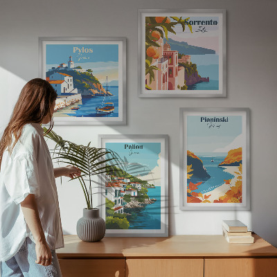 Set om 4 tavlor Retrolandskap i pittoresk stil