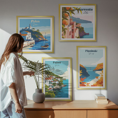 Set om 4 tavlor Retrolandskap i pittoresk stil