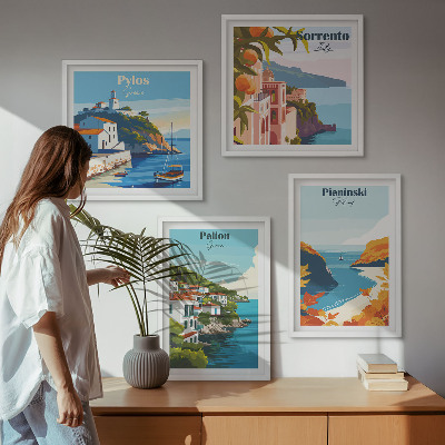 Set om 4 tavlor Retrolandskap i pittoresk stil