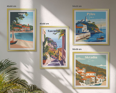Tavelvägg med 4 tavlor Illustrationer av kuststaden