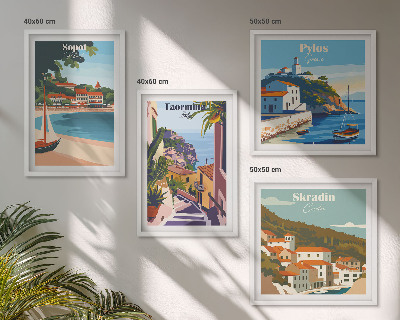 Tavelvägg med 4 tavlor Illustrationer av kuststaden