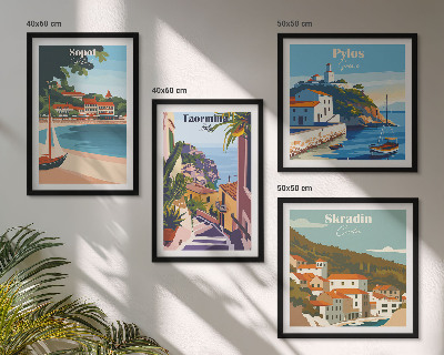 Tavelvägg med 4 tavlor Illustrationer av kuststaden