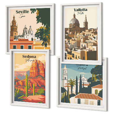 Tavelvägg ovanför soffa Retro stadsbilder Sedona Sintra