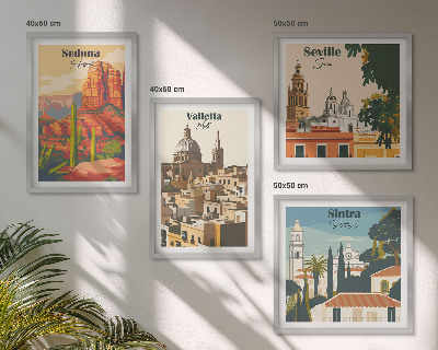 Tavelvägg ovanför soffa Retro stadsbilder Sedona Sintra