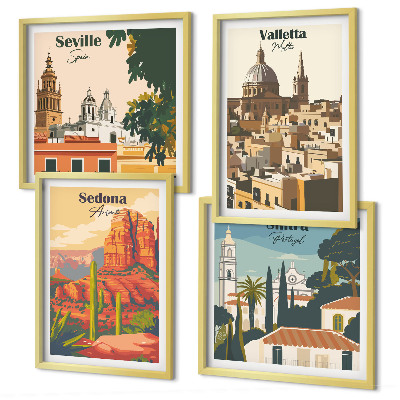 Tavelvägg ovanför soffa Retro stadsbilder Sedona Sintra